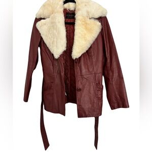 The Genuine Leather Vintage Oxblood Leather Jacket with Fur Collar